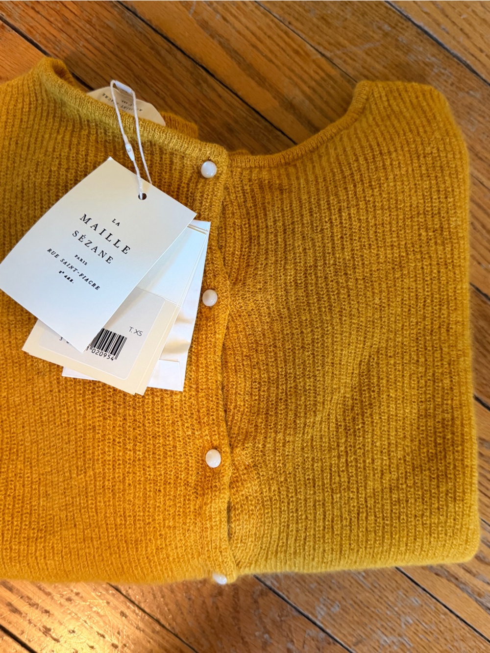 Sezane Mustard Ribbed Button-Accent Women's Sweater RARE color - Picture 4 of 6